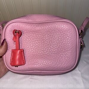 J CREW Signet Crossbody Bag Purse Pink Italian Pebbled Leather Lock Key EUC
